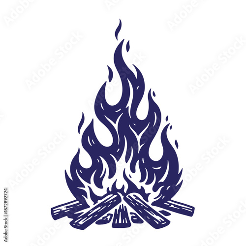Vector illustration of a campfire burning with detailed flame and wooden logs
