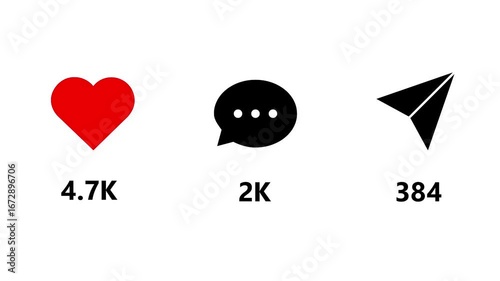 Like comment share social media animation reel count on white screen  