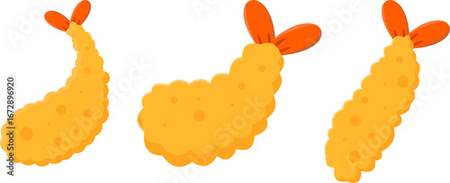 Japanese prawn tempura seamless pattern. Cute cartoon shrimp snack illustration. Crispy seafood doodle background design