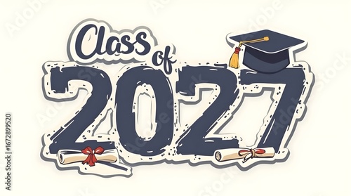 Class of 2027 Graduation Typography with Broken Effect