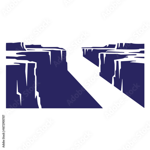 Abstract illustration of a deep canyon gorge with dramatic shadow and white background