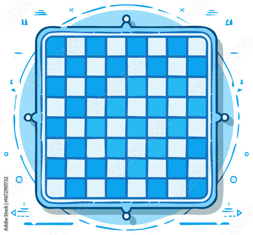 Blue Framed Checkerboard Patterned Game Board. Graphic Illustration of Checkerboard.