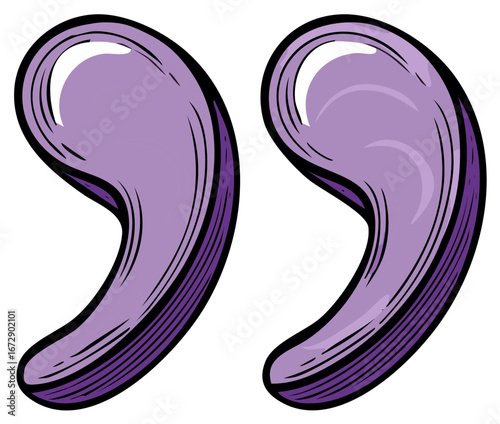 Pair of Purple Quotation Marks with a Glossy Texture and Stylized Outline