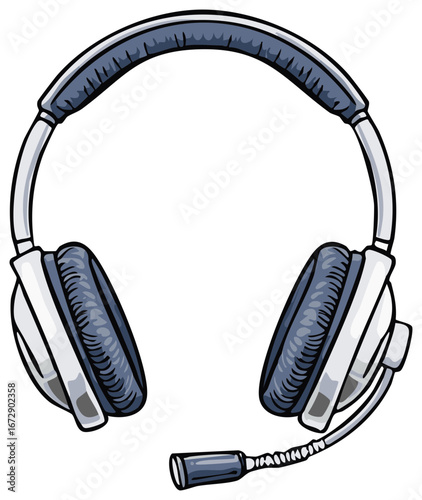 Cartoon Style Headset with Microphone for Online Communication and Gaming Illustrated