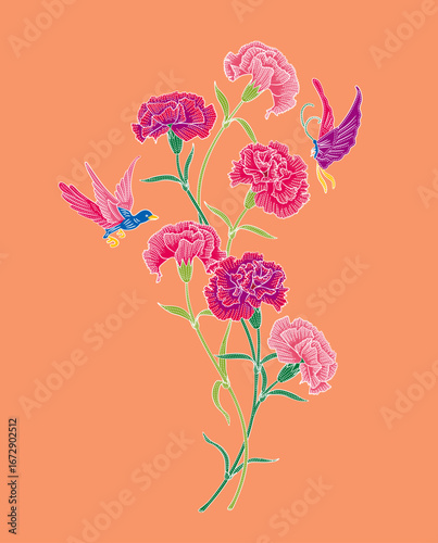 Nyonya Batik Sarong Carnation Pattern