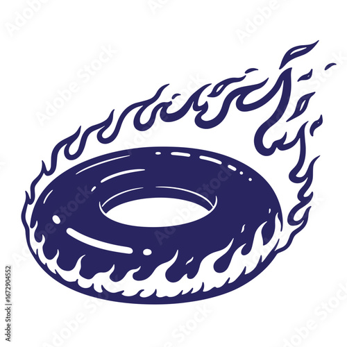 Burning pool float summer concept illustration depicting hot weather and water recreation
