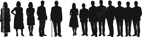 Group of people silhouettes, men and women standing together, business team concept, corporate staff illustration, human community, professional teamwork