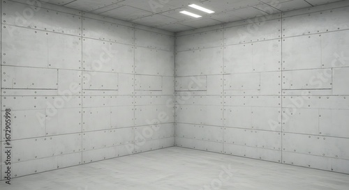 Fototapeta Naklejka Na Ścianę i Meble -  Empty square room with White industrial metal wall with rivets patterns on wall