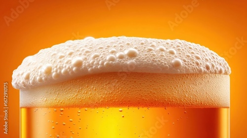 Close-up of Frothy Beer in a Glass