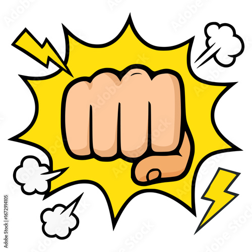pop art punch hand explosion retro vintage flat color vector illustration template design
