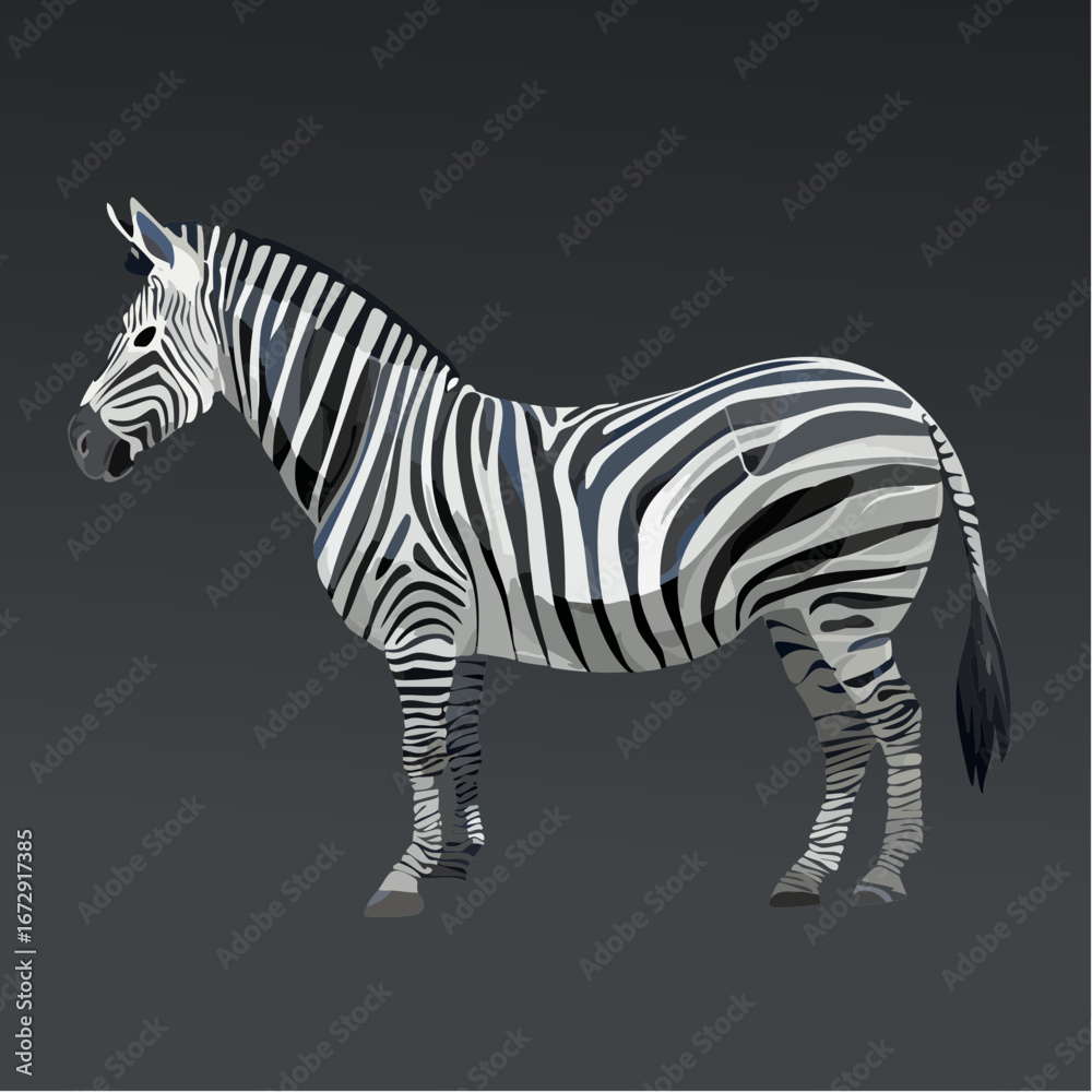 Fototapeta premium Vector Image: Abstract Isolated Black and White Striped Zebra Portrait on Black Background 24