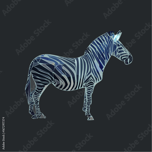Vector Image: Abstract Isolated Black and White Striped Zebra Portrait on Black Background 21