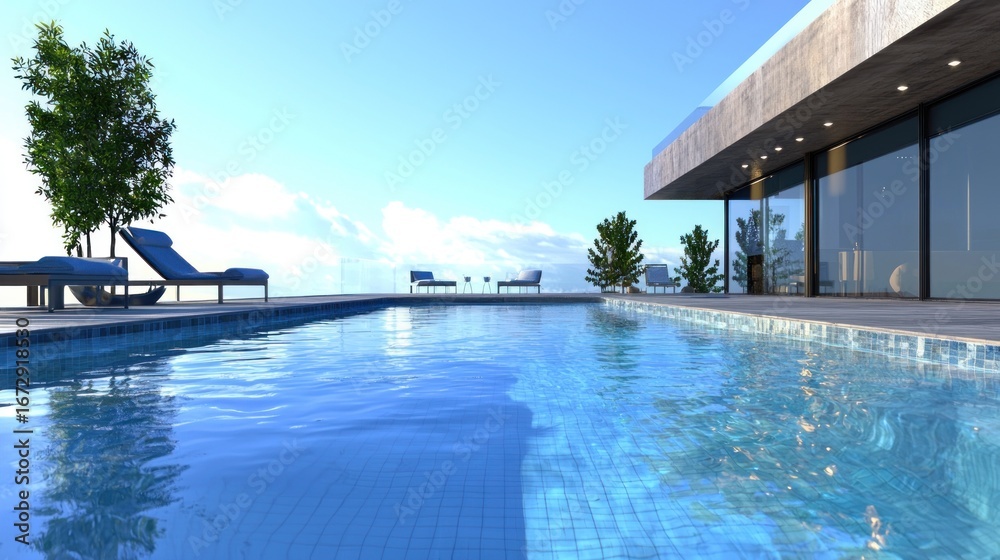 Fototapeta premium 3D rendering of the rooftop swimming pool