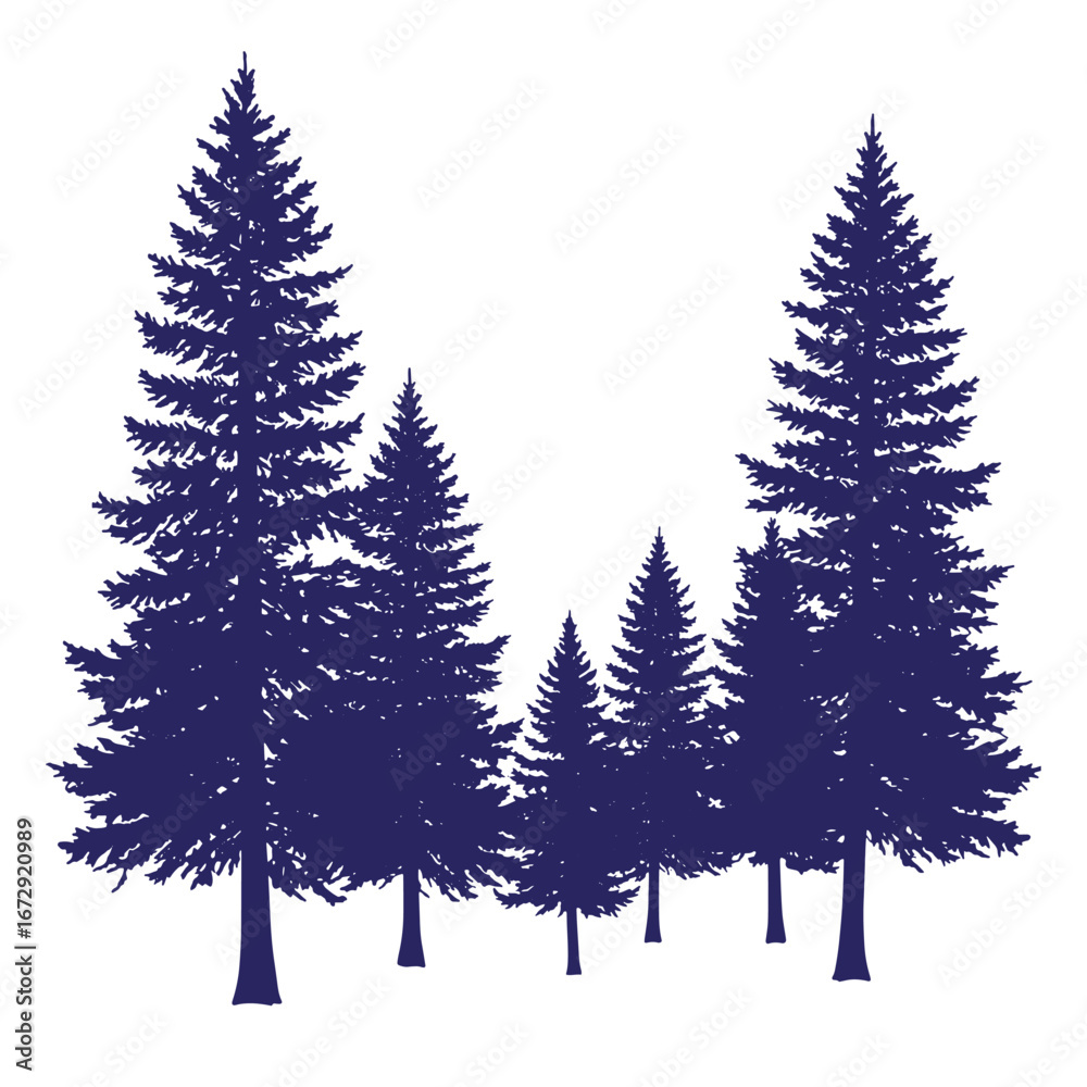 Obraz premium Silhouetted evergreen forest trees vector illustration for nature inspired backgrounds and designs