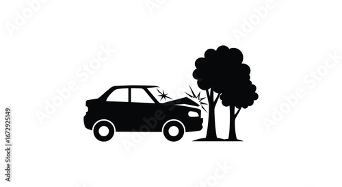 car accident with tree crash damage illustration