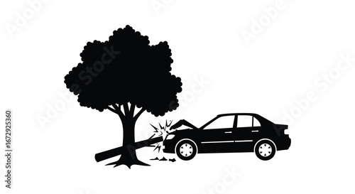 car accident crash into tree damage illustration