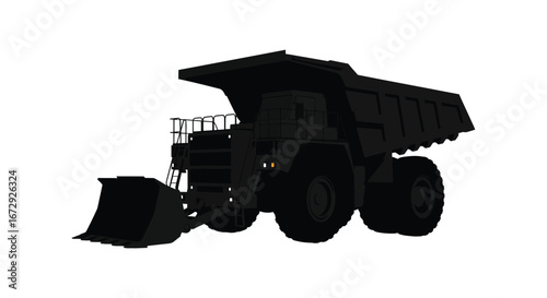 Large mining truck with scoop loader on white background