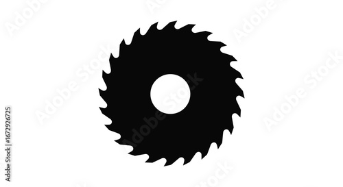 A black silhouette of a circular saw blade on a white background