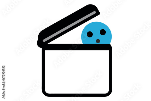 Blue cartoon character peeking out of a movie clapperboard Keywords: movie, film, cinema, clapperboard