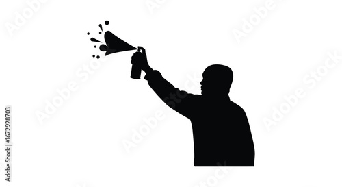 Man holding megaphone and shouting loudly to an audience
