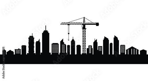 City skyline with crane and buildings under construction