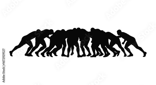 Group of people pulling together in a team effort silhouette