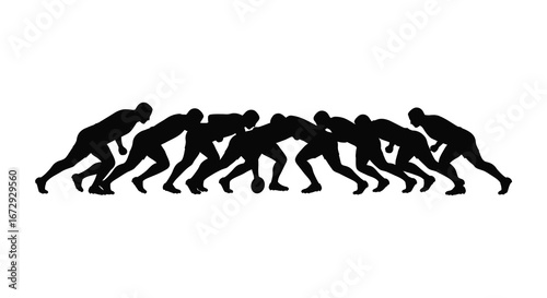 Group of people running in a line together in silhouette