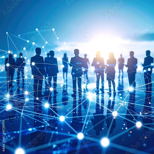 Business people connected by a network