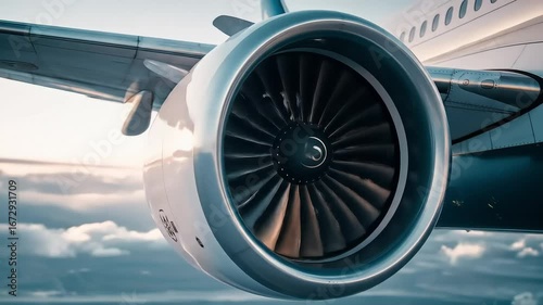 Detailed view of airplane jet engine