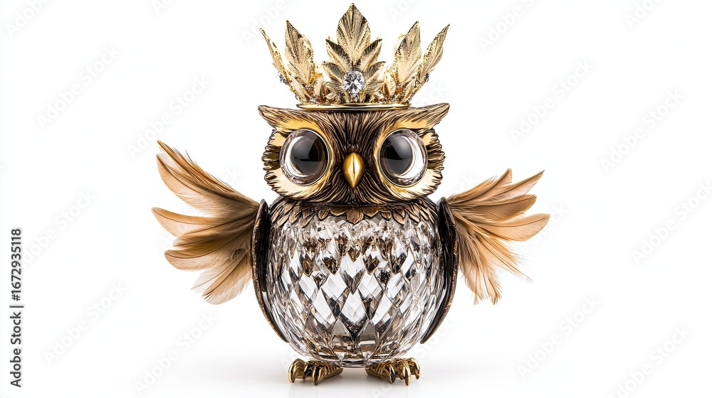 Obraz premium Elegant golden owl figurine with a crown sparkling, perfect for decoration and home decor
