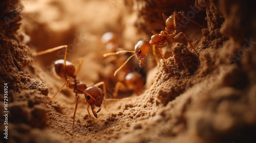 Ants in sandy nest detail