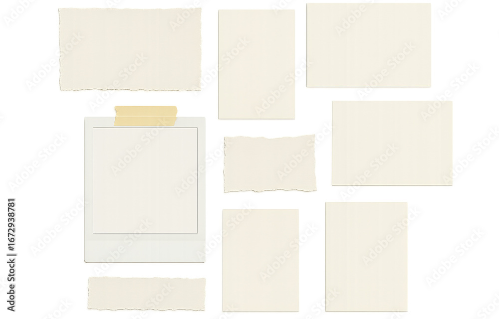 custom made wallpaper toronto digitalLight beige paper pieces arranged in creative layout, featuring various sizes and shapes, some with torn edges. Ideal for crafting, scrapbooking, or artistic projects