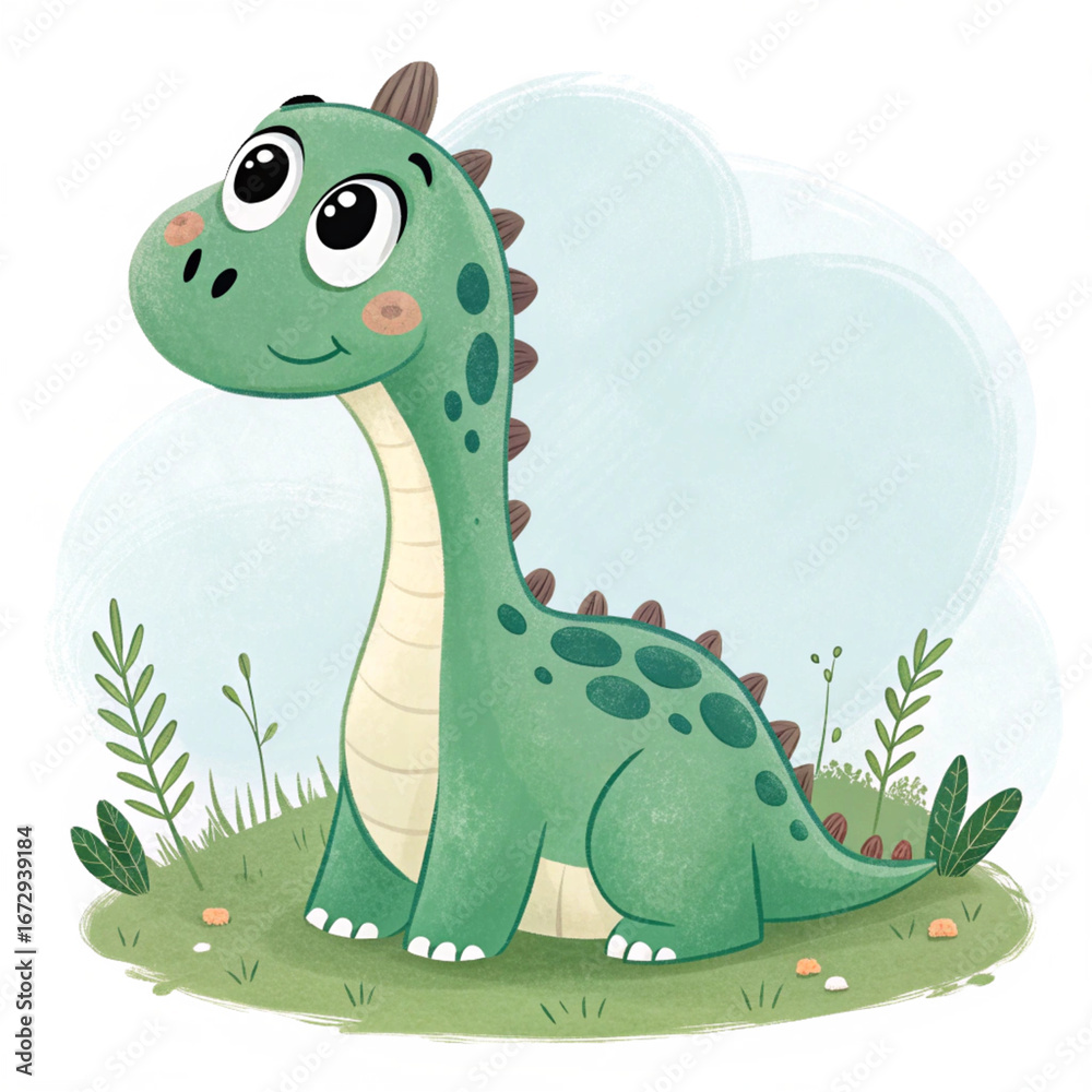 Fototapeta premium Cute Cartoon Dinosaur in a Forest