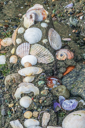 Sandcastle on sandy Puget Sound beach