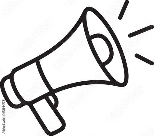 Hand drawn outline of a megaphone with sound waves emanating from it