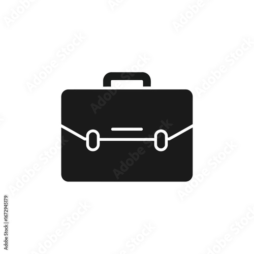 A simple black briefcase icon, representing business, work, and professional concepts.