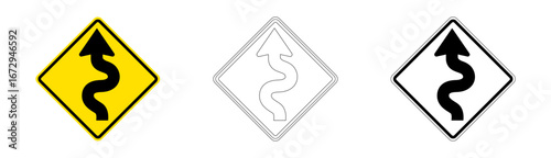 Left Curve Zone Traffic Sign in Vector Format