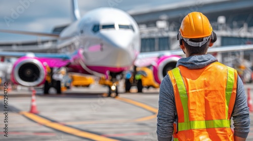 Airport worker at airplane maintenance
