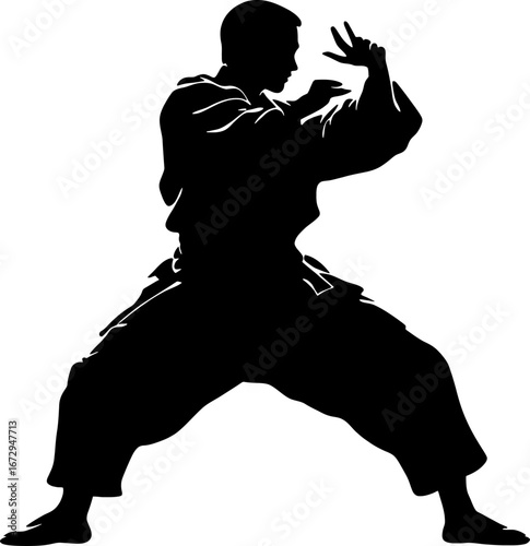 silhouette of a pencak silat athlete action pose