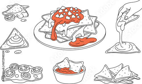 Nachos with cheese and salsa hand dipping chip chips