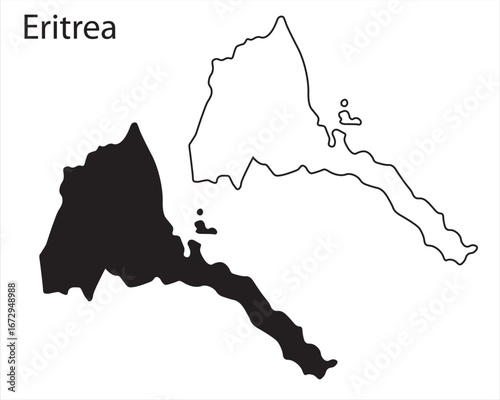 Simple Eritrea map silhouette vector. Clean black outline of African country, perfect for infographics, travel, prints, and graphic design use