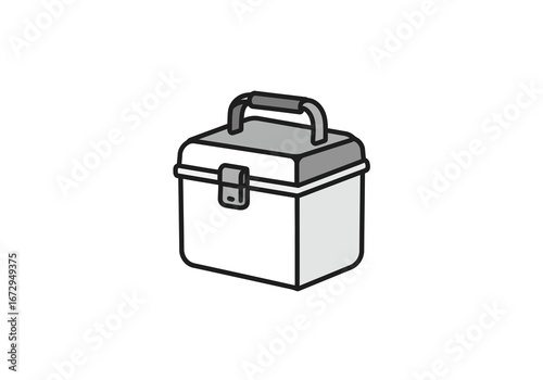 White and Gray Portable Toolbox with Handle and Latch.
