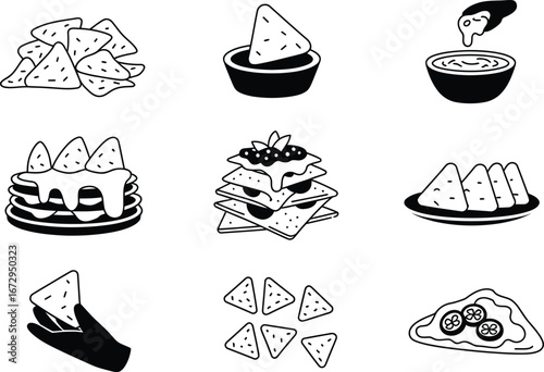 Nachos and Dip Icons tortilla chips salsa