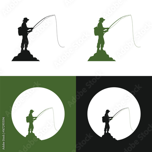 Vector Silhouette of a Fishing Person