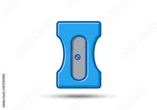 Blue Pencil Sharpener Illustration with Gray Blade.