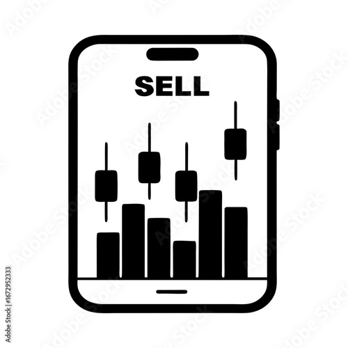 Mobile trading sell chart stock finance market graph silhouette vector illustration