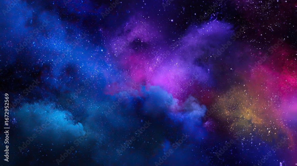 Fototapeta premium The cosmic backdrop of nebulae and stars creates an otherworldly atmosphere for product displays, offering space-themed visuals that are perfect for tech gadgets or futuristic designs.