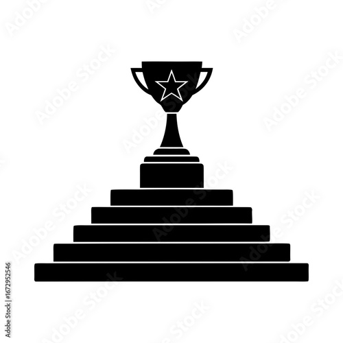 Trophy star stairs success achievement winner prize silhouette vector illustration