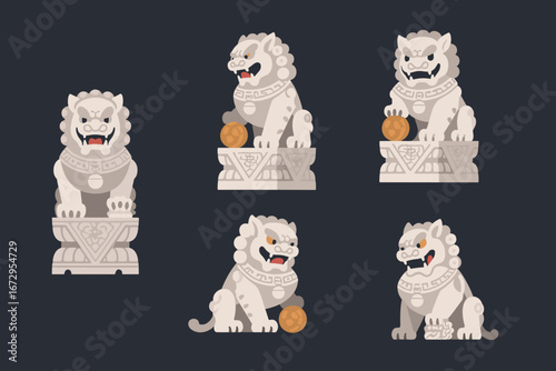 Stone Guardian Lions Set