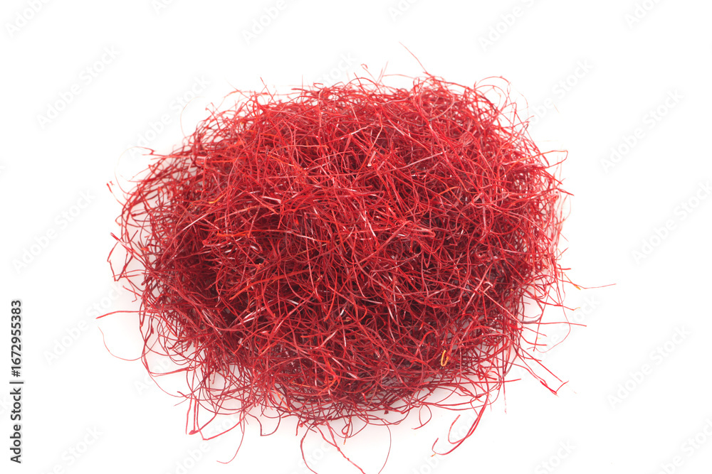 Naklejka premium Fine Shredded Dried Red Chili Peppers on White Background